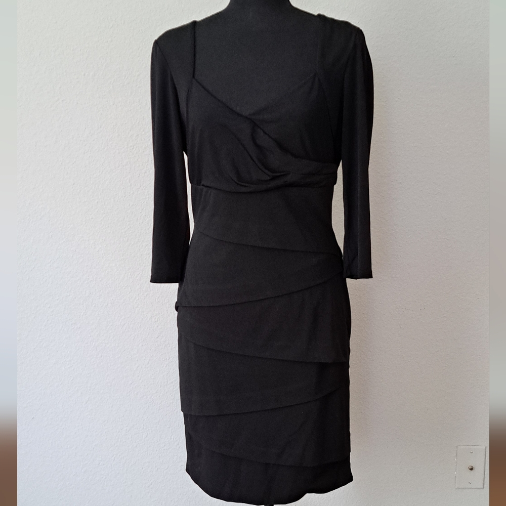 White House Black Market Black Ruched Waist Dress Size 10